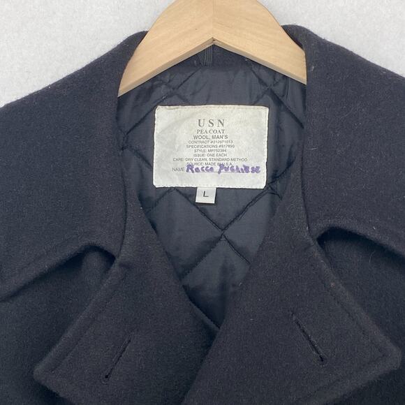 US NAVY Jacket Men L USN Military Wool Peacoat Double Breasted Uniform Black VTG - Picture 6 of 11